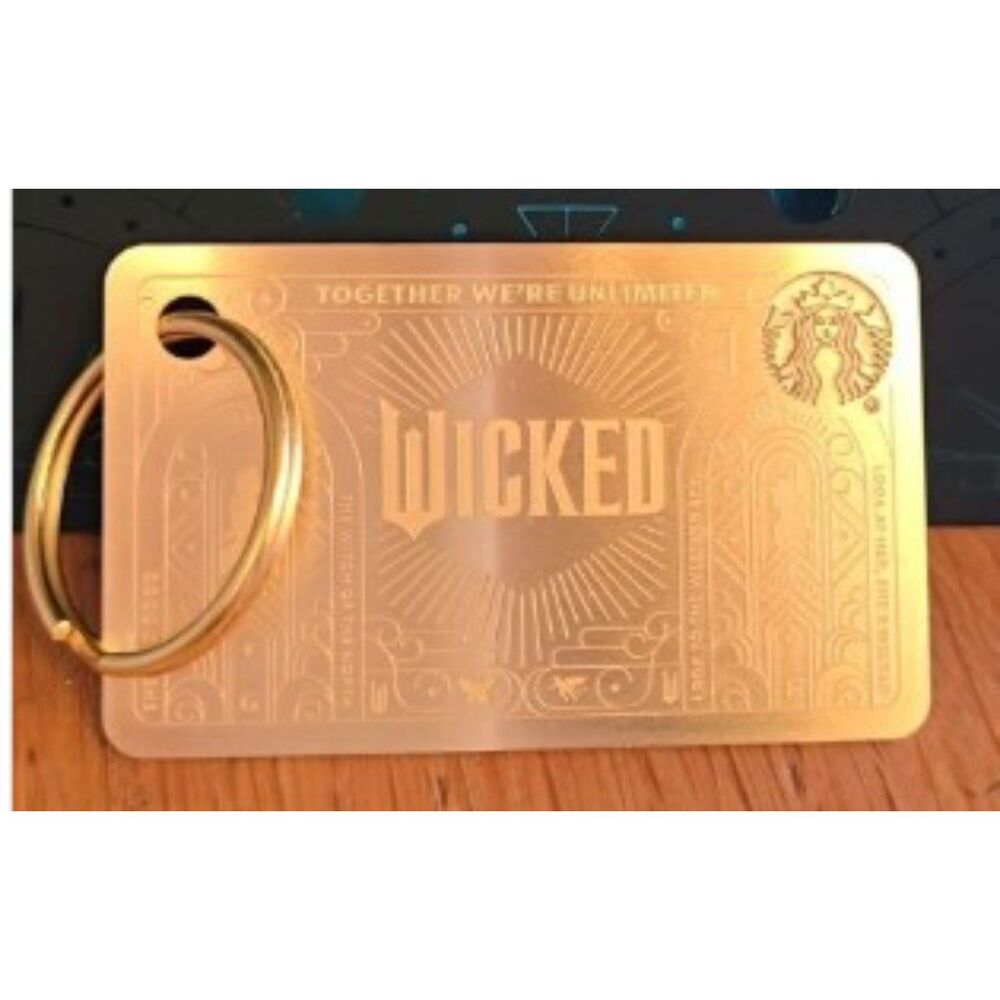 Starbucks 2024 Wicked Gold Metal Gift Card Keychain NWT